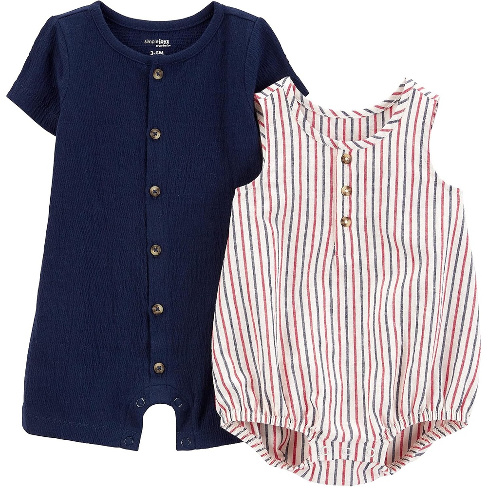 image:imageSimple Joys by Carters Baby Boys Button Rompers Pack of 2NavyRed Stripe