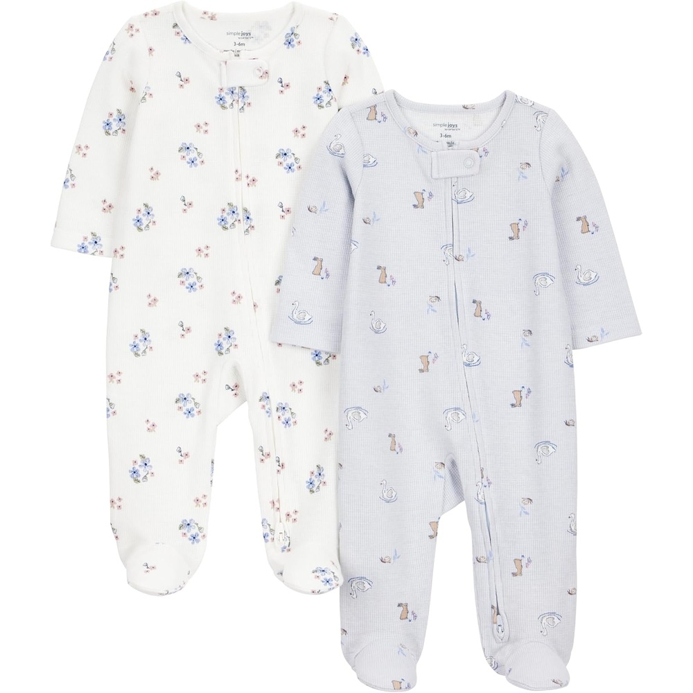 image:imageSimple Joys by Carters Baby Girls 2way Zip Thermal Footed Sleep and Play Pack of 2Floral Goose