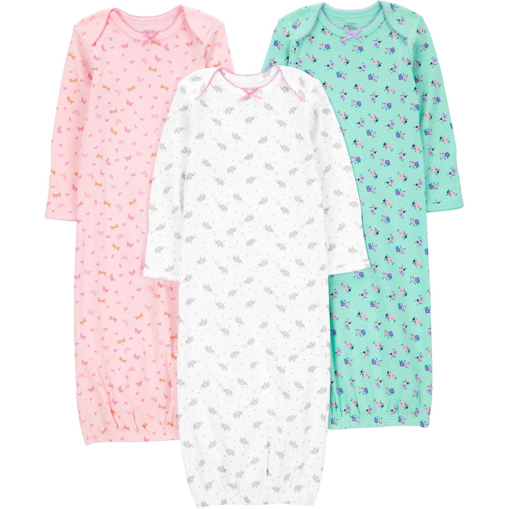 image:imageSimple Joys by Carters Baby Girls 3pack Cotton Sleeper GownPinkMint GreenWhite