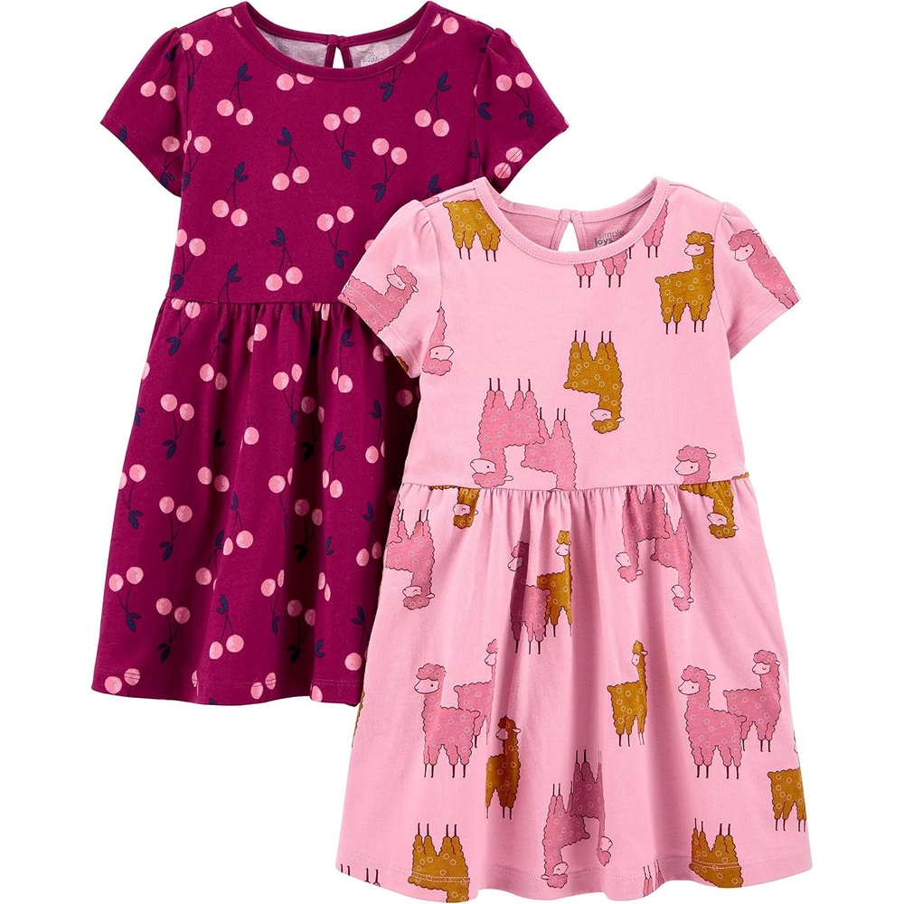 image:imageSimple Joys by Carters Baby Girls Shortsleeve and Sleeveless Dress Sets Pack of 2CherryLlama