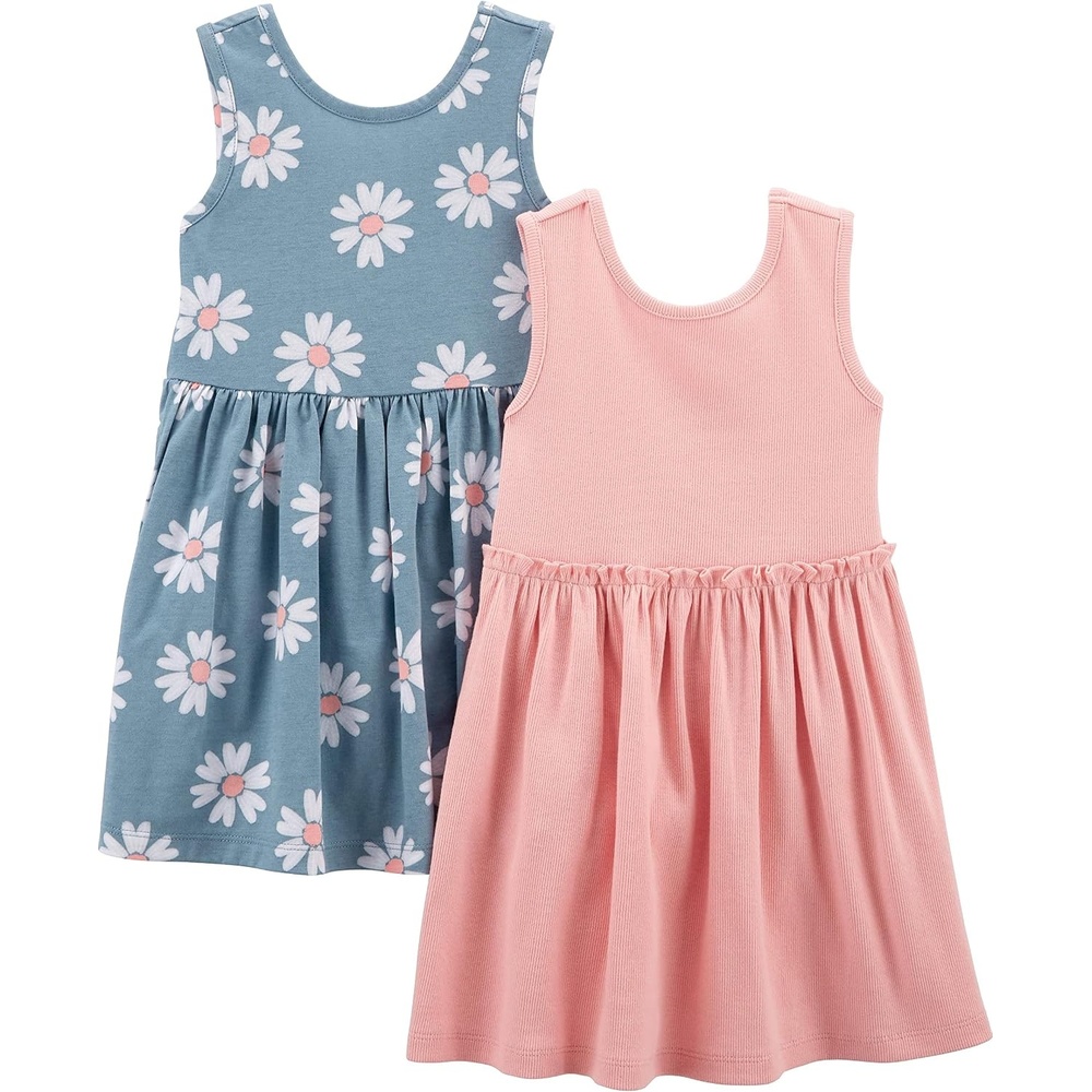 image:imageSimple Joys by Carters Baby Girls Shortsleeve and Sleeveless Dress Sets Pack of 2Dusty Blue FloralPink