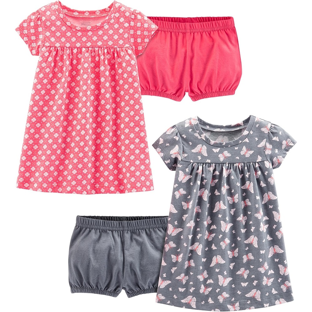 image:imageSimple Joys by Carters Baby Girls Shortsleeve and Sleeveless Dress Sets Pack of 2Grey ButterfliesPink Floral