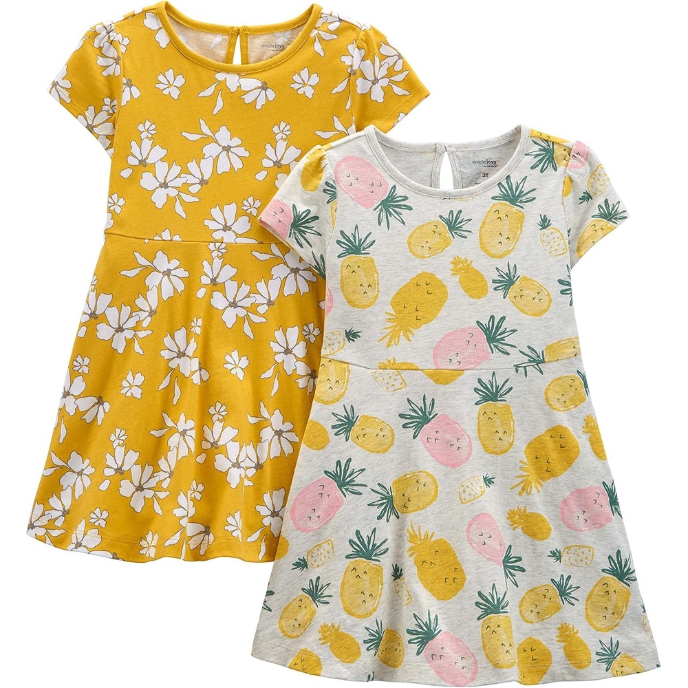 image:imageSimple Joys by Carters Baby Girls Shortsleeve and Sleeveless Dress Sets Pack of 2Grey PineappleMustard Yellow Flowers