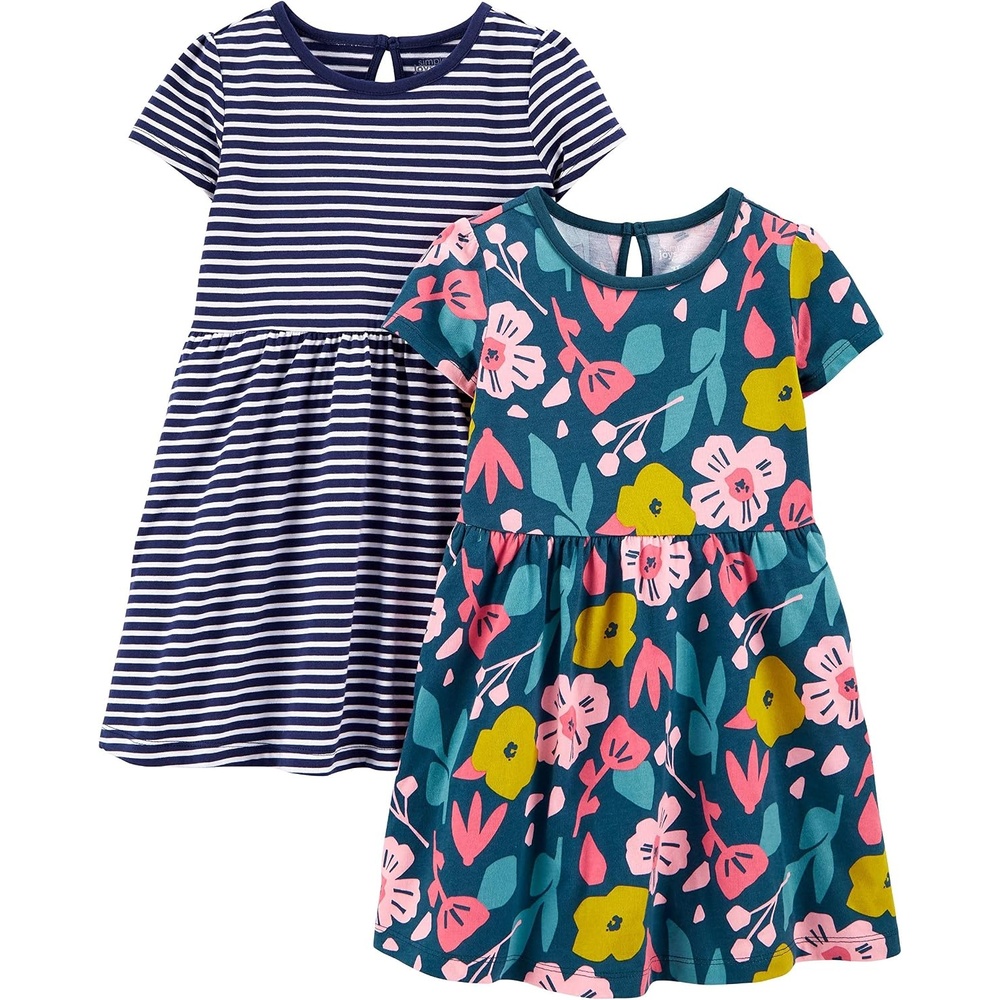 image:imageSimple Joys by Carters Baby Girls Shortsleeve and Sleeveless Dress Sets Pack of 2Navy Floral PrintWhite Stripe