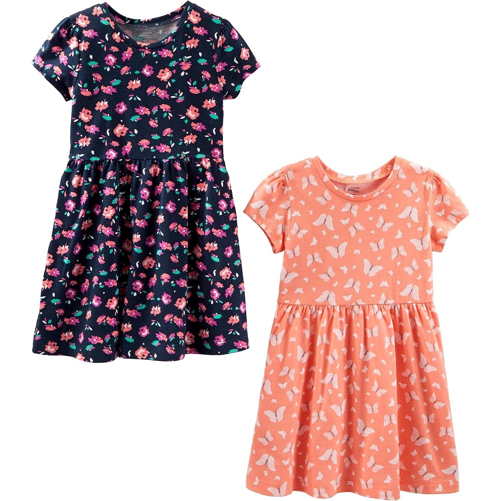 image:imageSimple Joys by Carters Baby Girls Shortsleeve and Sleeveless Dress Sets Pack of 2Navy FloralPeach Butterfly Print