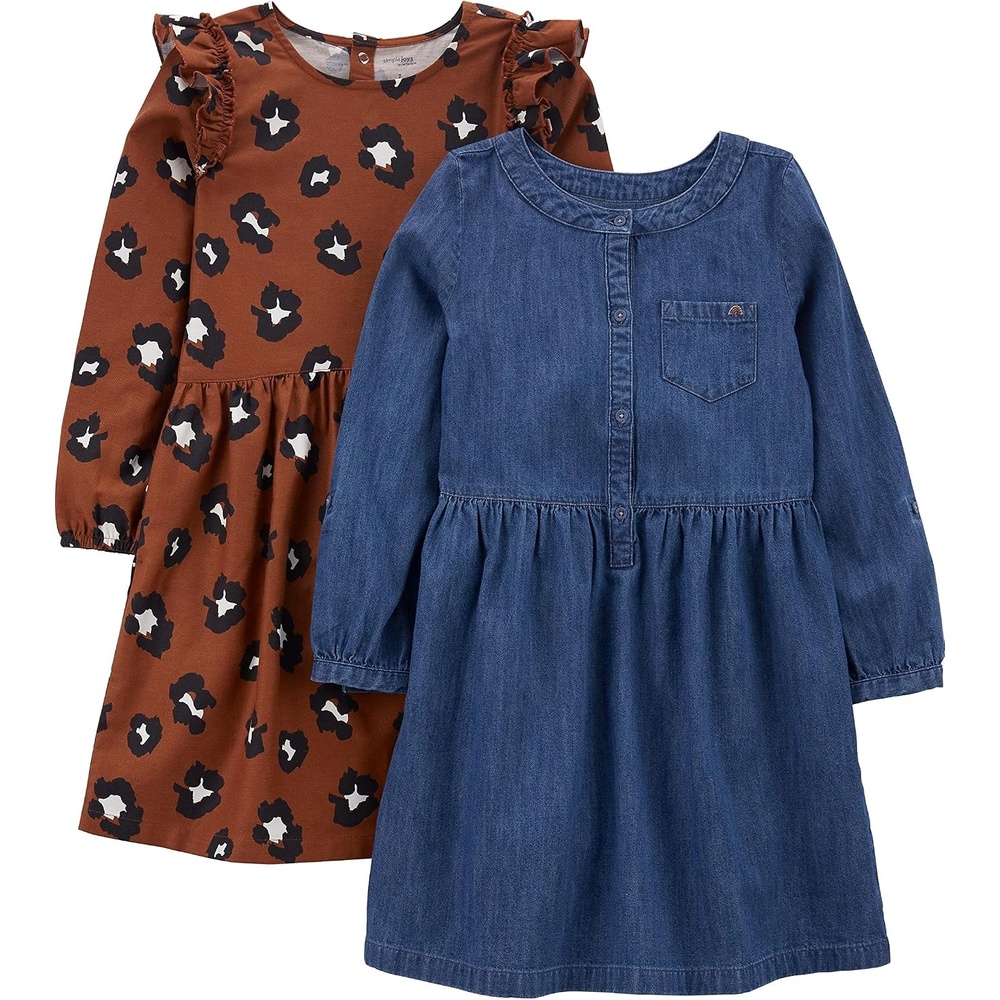 image:imageSimple Joys by Carters Girls 2Pack LongSleeve Dress SetBrown CheetahDark Denim