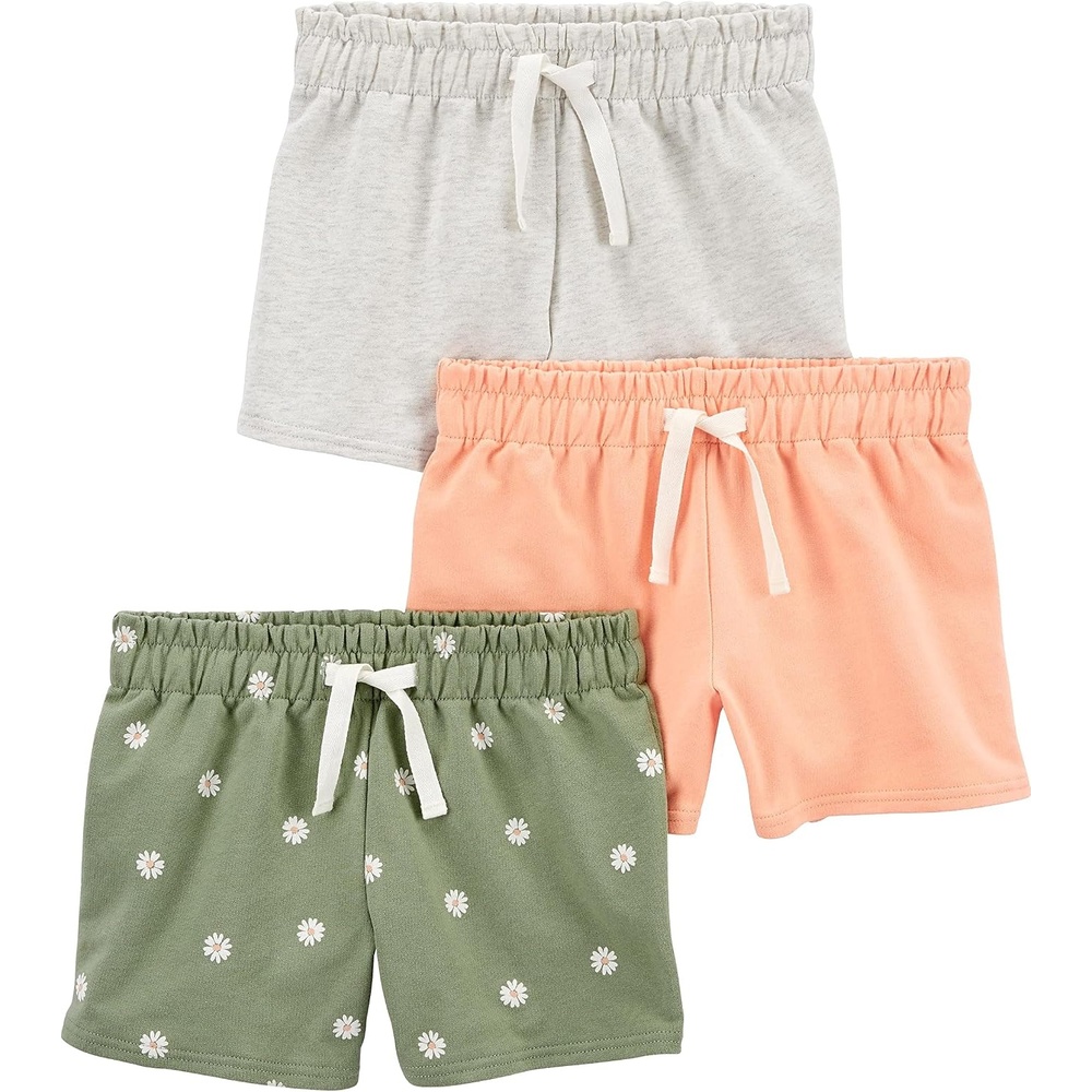 image:imageSimple Joys by Carters Girls 3Pack Knit ShortsGreen FloralLight Grey HeatherPink Kid