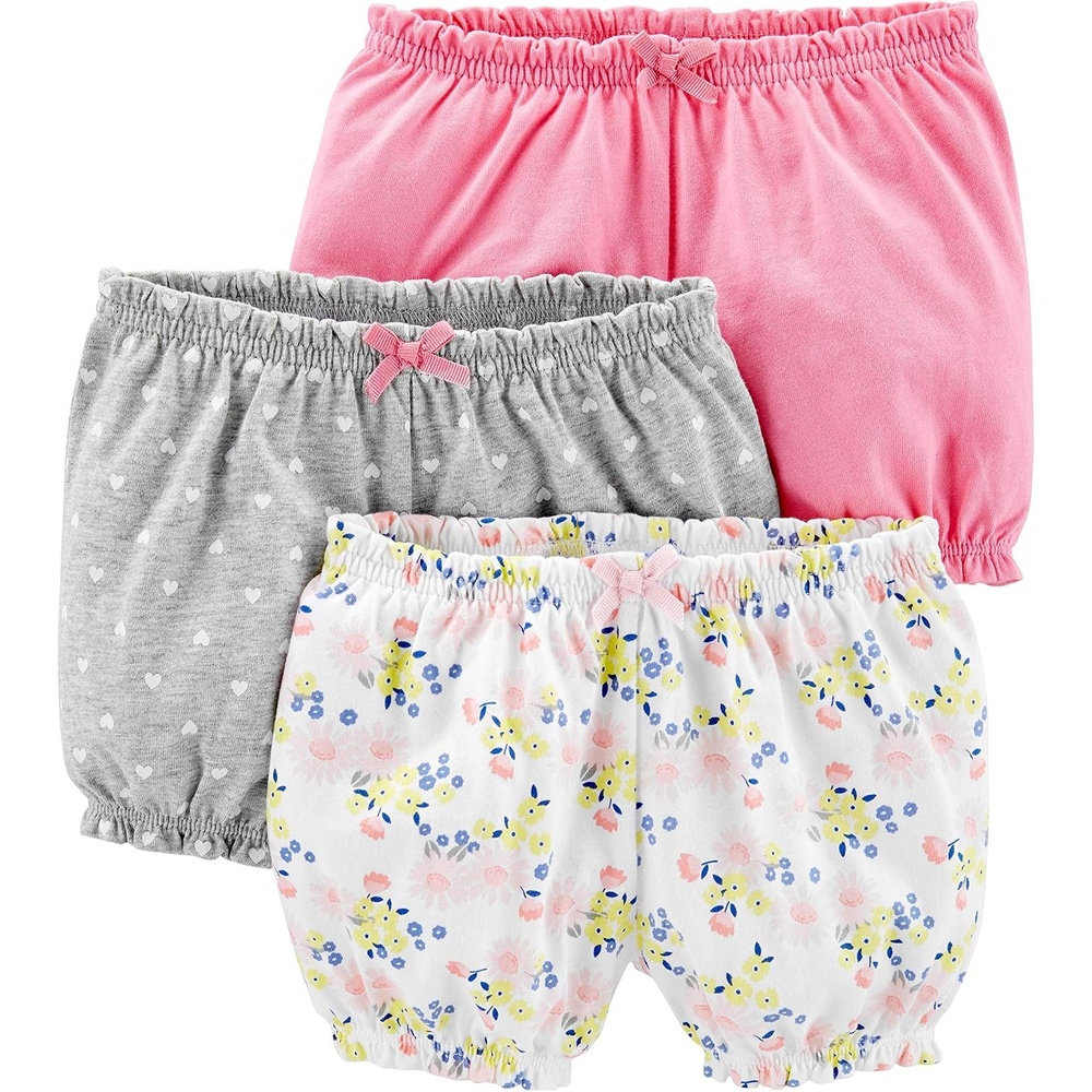 image:imageSimple Joys by Carters Girls 3Pack Knit ShortsGrey HeartsPinkWhite Floral