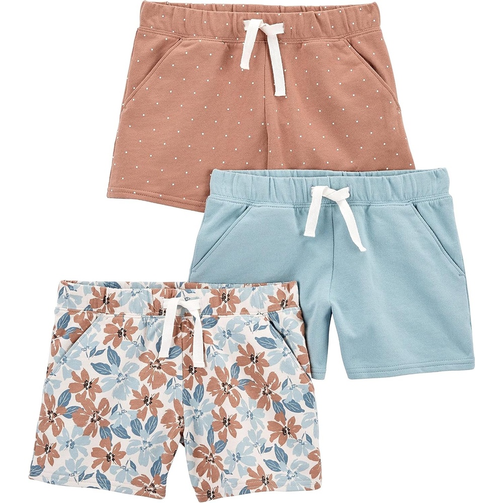 image:imageSimple Joys by Carters Girls 3Pack Knit ShortsLight BlueLight Brown DotsWhite Floral Kid