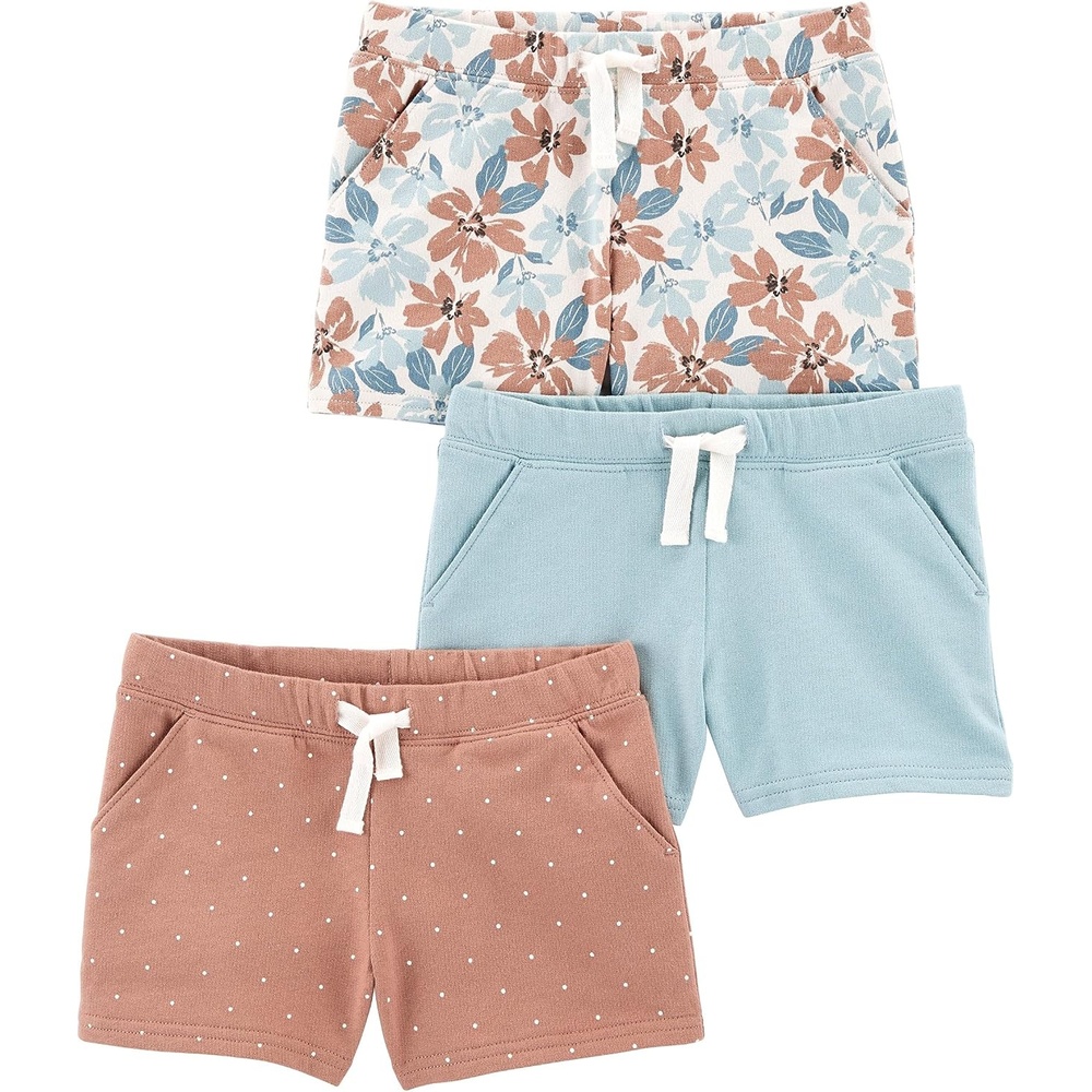 image:imageSimple Joys by Carters Girls 3Pack Knit ShortsLight Brown DotsPale BlueWhite Floral