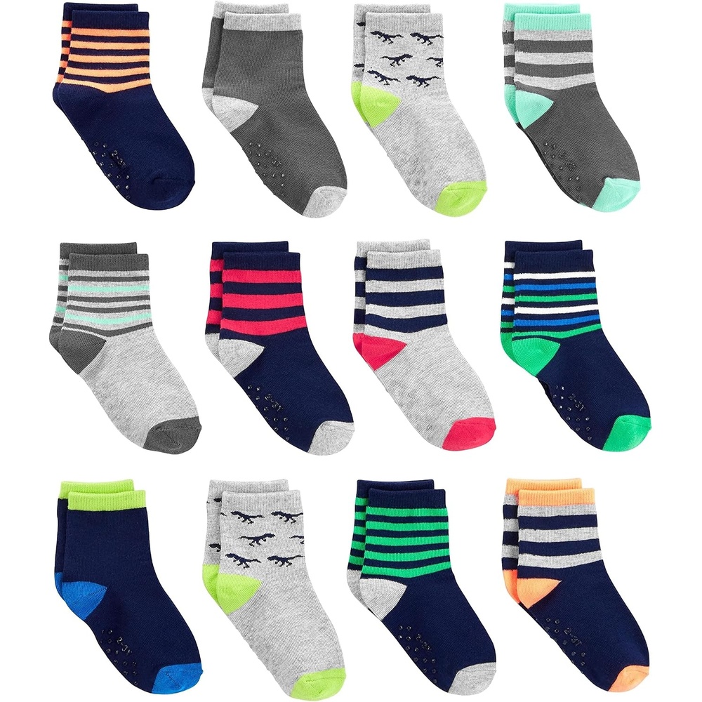 image:imageSimple Joys by Carters babyboys 12pack Neutral Sock LowMulticolorDinosaurStripe