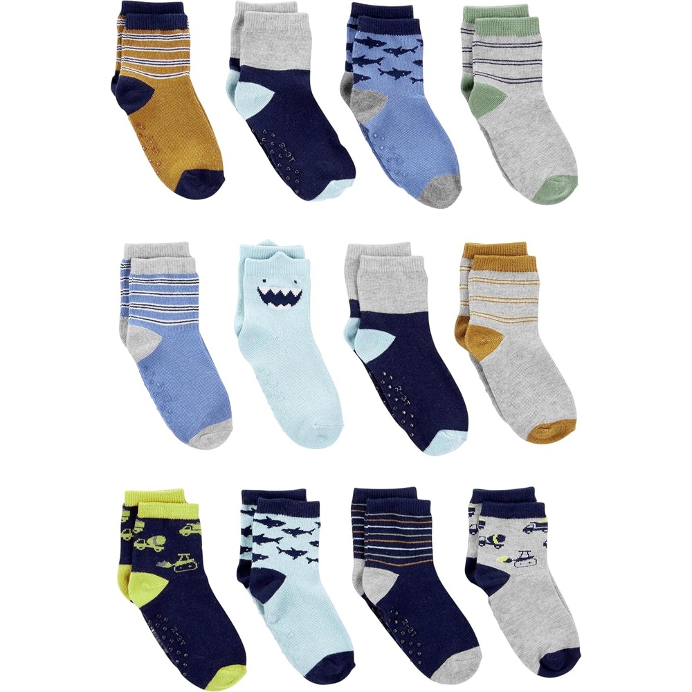 image:imageSimple Joys by Carters babyboys 12pack Neutral Sock LowMulticolorMonsterSharksStripe