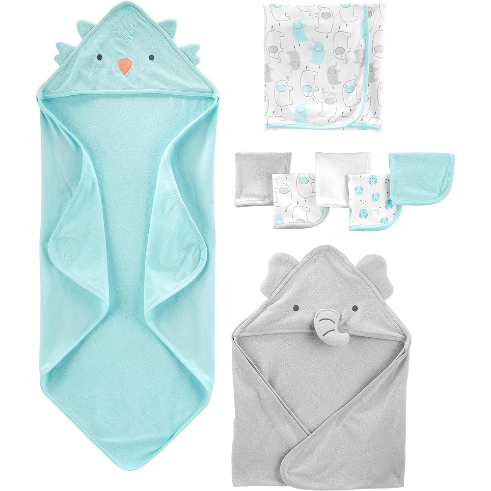 image:imageSimple Joys by Carters babygirls 8piece Towel and Washcloth SetAqua BlueGrey