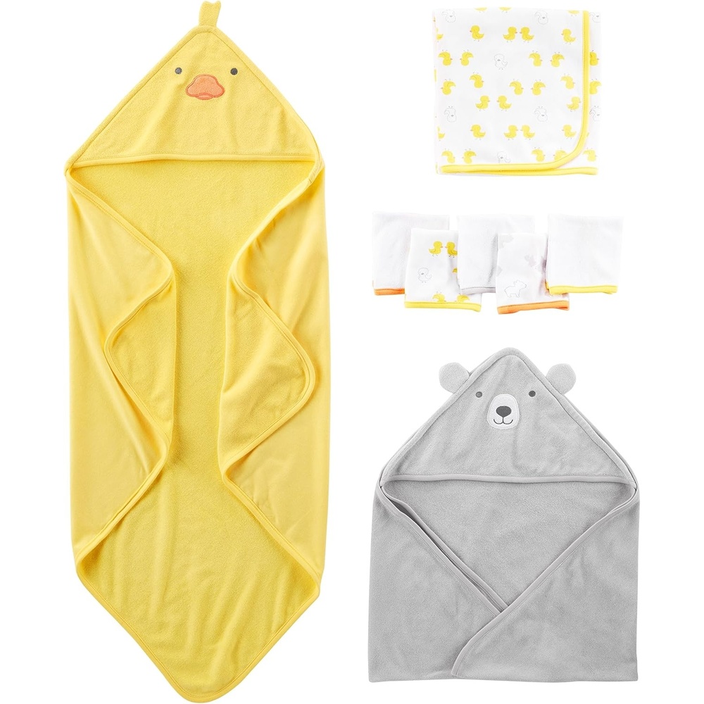 image:imageSimple Joys by Carters babygirls 8piece Towel and Washcloth SetGrey BearYellow Ducks
