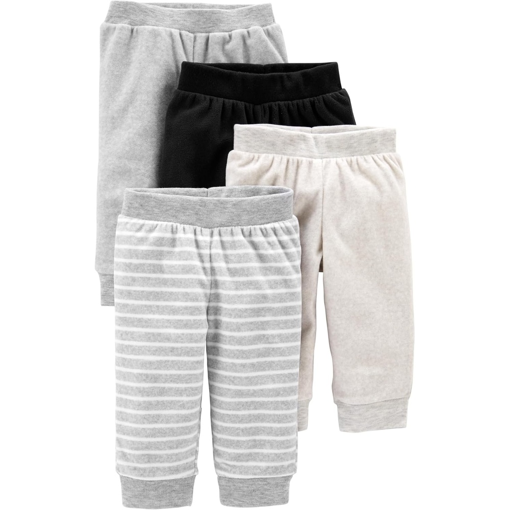 image:imageSimple Joys by Carters unisexbaby 4pack Fleece PantsBlackIvoryLight GreyWhite Stripe