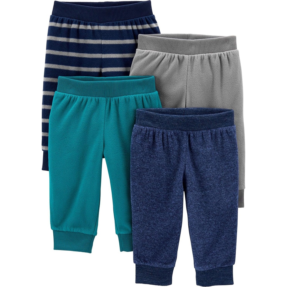 image:imageSimple Joys by Carters unisexbaby 4pack Fleece PantsBlue HeatherGreyNavy StripeTeal Blue
