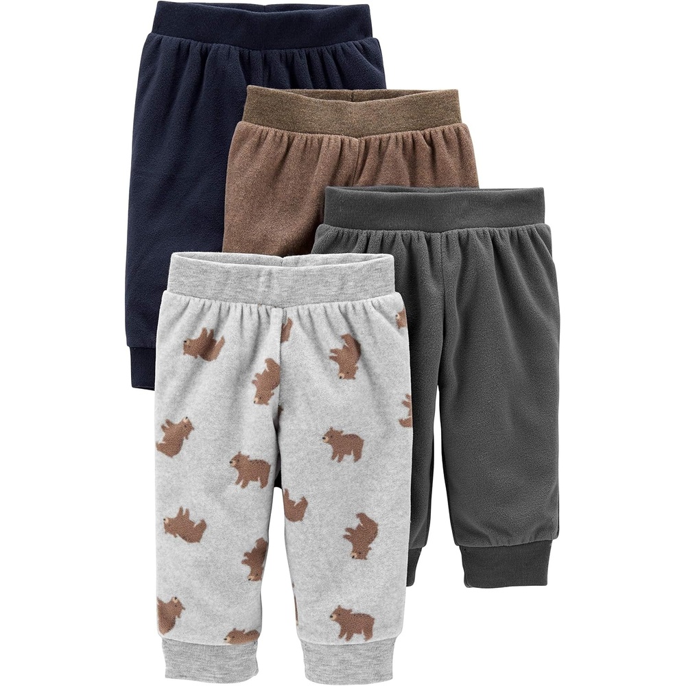 image:imageSimple Joys by Carters unisexbaby 4pack Fleece PantsBrownDark GreyLight Grey Bear PrintNavy