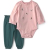 Pink Green Floral Embroidered
