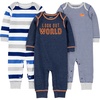 Grey Heather Rugby Stripe/Navy Text Print/White Stripe