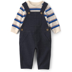 Carter’s Baby Boys’ 2-piece Overall Set Blue Navy Sports Patches(Blue Cream Denim Stripe)