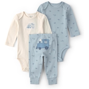 Carter’s Baby Boys’ 3-piece Bodysuit Pant Sets(Blue Cream Train)