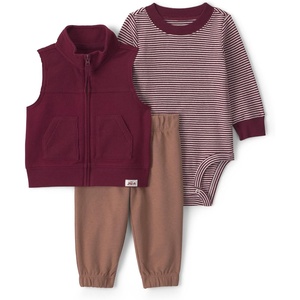 Carter’s Baby Boys’ 3-piece Bodysuit Pant Sets(Burgundy Brown Stripe)