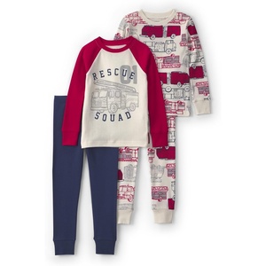 Carter’s Baby Boys’ 4-piece Tight Fit Cotton Pajama Set(Fire Truck Red)
