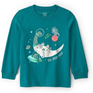 Carter’s Baby Boys’ Long-Sleeve Graphic Tee Shirt(Teal Dino Space)