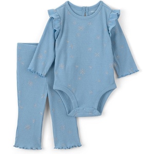 Carter’s Baby Girls’ 2-piece Bodysuit Pant Set(Blue Snowflake)