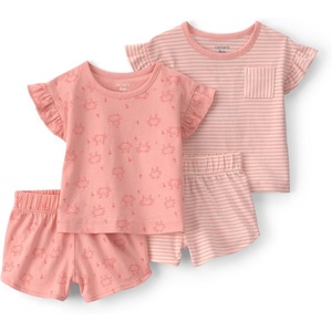 Carter’s Baby Girls’ 4-piece Short Set(Pink Crab Stripes)