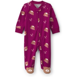 Carter’s Baby Girls’ Interlock Sleep and Play(Burgundy Bear Bow Foot)
