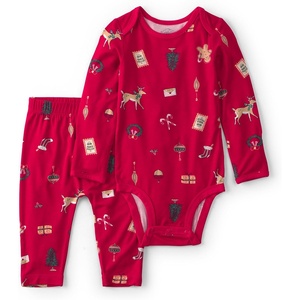 Carter’s Baby Purely Soft 2-piece Bodysuit Pant Set(Red Christmas Print)
