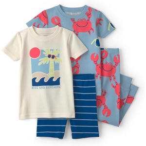 Carter’s Boys’ 4-piece Tight Fit Cotton Pajama Set(Crab-beach Blue Stipe)