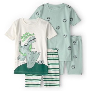 Carter’s Boys’ 4-piece Tight Fit Cotton Pajama Set(Green/White Dinosaur)
