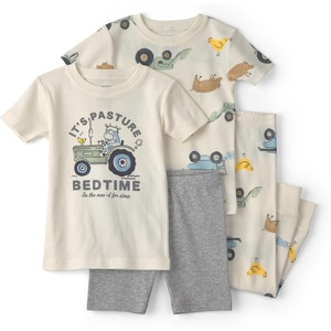 Carter’s Boys’ 4-piece Tight Fit Cotton Pajama Set(Ivory Farm Print)