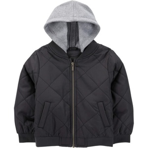 Carter’s Boys’ Midweight Quilted Bomber Jacket With Sweatshirt-style Hood(Black)