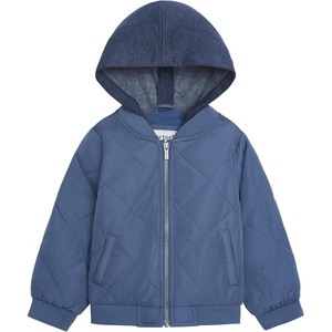 Carter’s Boys’ Midweight Quilted Bomber Jacket With Sweatshirt-style Hood(Blue)