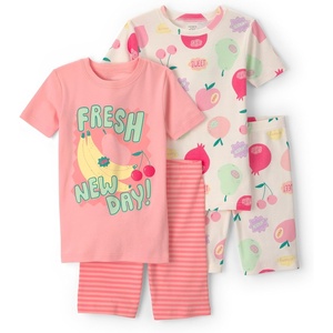 Carter’s Girls’ 4-piece Tight Fit Cotton Pajama Set(Pink/Ivory Fruit)