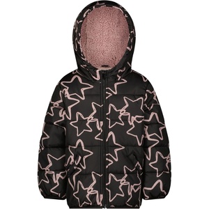 Carter’s Girls’ Winter Coat Puffer Jacket with Sherpa Lined Hood(Black Stars)