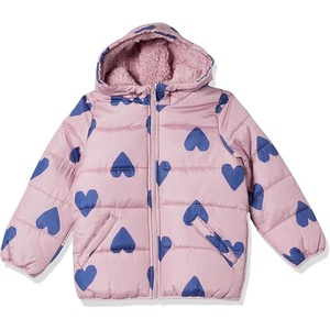 Carter’s Girls’ Winter Coat Puffer Jacket with Sherpa Lined Hood(Blue Hearts)