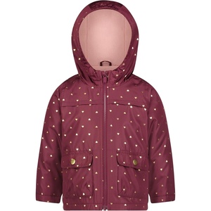 Carter’s Toddler & Little Girls’ Midweight Fleece Lined Hooded Raincoat Rain Jacket(Burgundy With Hearts)