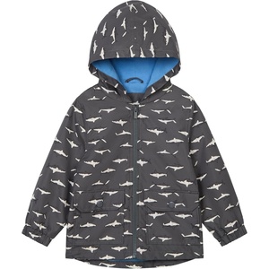 Carter’s Toddler & Little Girls’ Midweight Fleece Lined Hooded Raincoat Rain Jacket(Grey Color-changing Sharks)