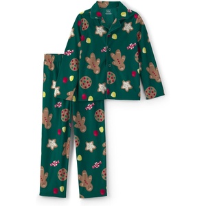 Carter’s Unisex Adult 2-piece Fleece Holiday Coat Pjs(Green Gingerbread Cookie)