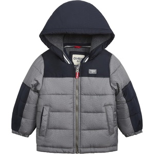 OSHKOSH B’GOSH Boys’ Fleece-lined Hooded Puffer Jacket Winter Coat(Grey)