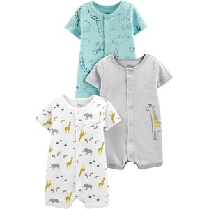 Simple Joys by Carter’s Baby 3-Pack Snap-up Rompers(Aqua Blue Forest Animals/Grey Mini Stripe/White)
