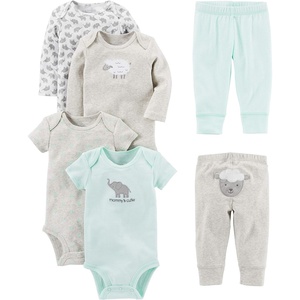 Simple Joys by Carter’s Baby 6-piece Bodysuits (Short and Long Sleeve) and Pants Set(Grey/Mint Green/Elephant/Lamb)