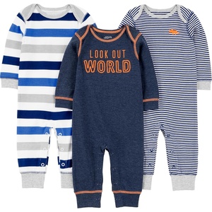 Simple Joys by Carter’s Baby Boys 3-pack Jumpsuits(Grey Heather Rugby Stripe/Navy Text Print/White Stripe)