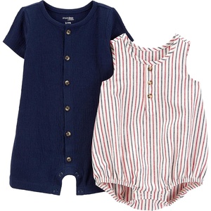 Simple Joys by Carter’s Baby Boys’ Button Rompers, Pack of 2(Navy/Red Stripe)