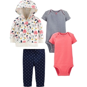 Simple Joys by Carter’s Baby Girls 4-piece Jacket, Pant, and Bodysuit Set(Coral Pink/Ecru Floral/Navy Dots/Stripe)