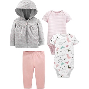 Simple Joys by Carter’s Baby Girls 4-piece Jacket, Pant, and Bodysuit Set(Grey Dots/Light Pink/Pink Stripe/White Dinosaur)